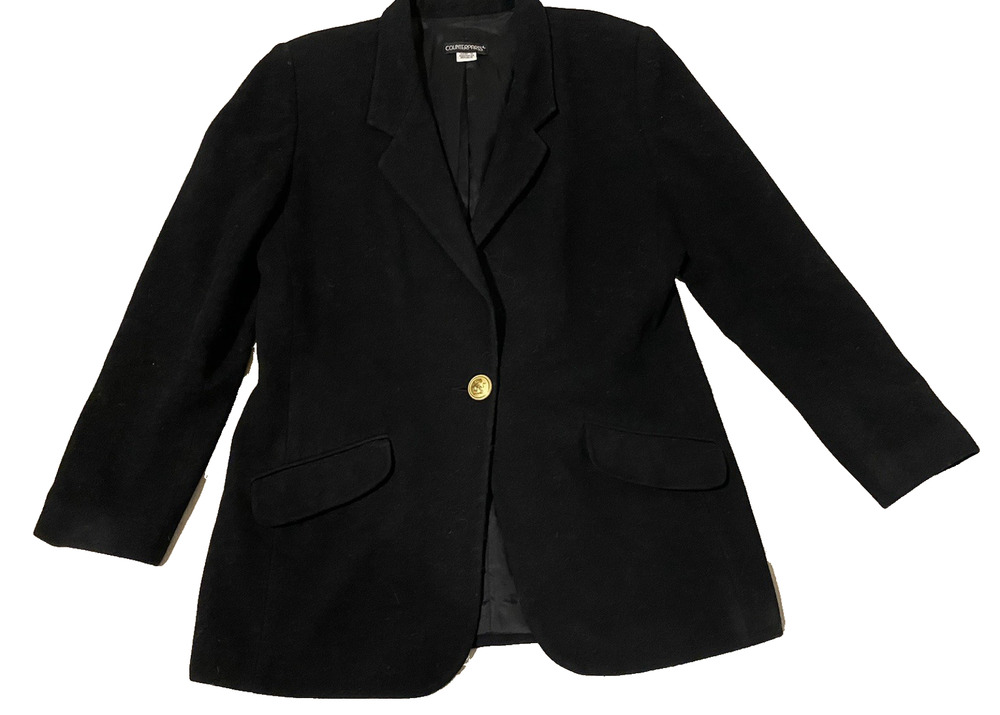 Counterparts Womens Wool Cashmere Blazer Size 12 Black wGold Lion Button Office